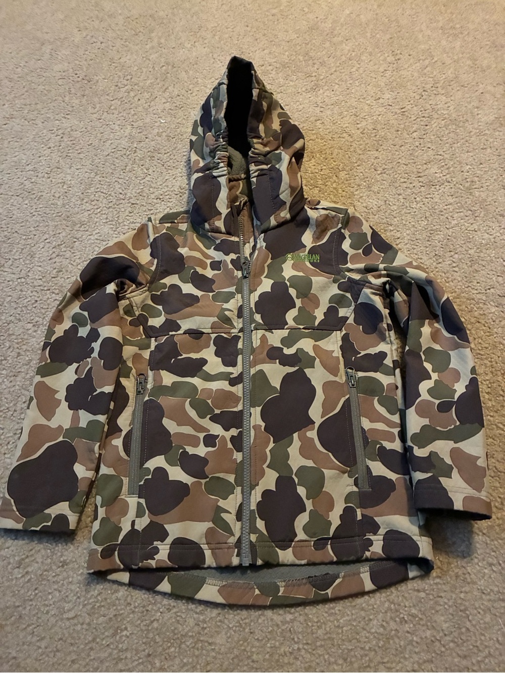 Magellan Outdoors Kids Camo Hooded Puffer Jacket - Green/Brown/Black